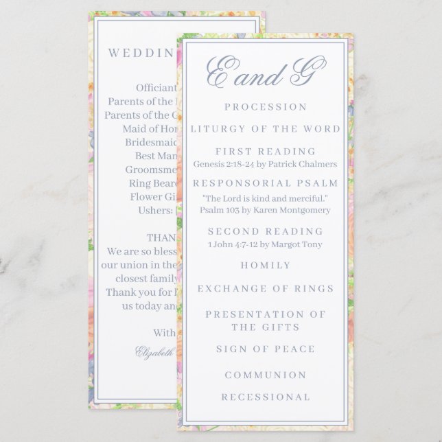 Watercolor Floral Garden Party Crest Program Menu (Front/Back)