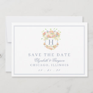 Watercolor Floral Garden Party Crest Save The Date