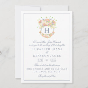 Watercolor Floral Garden Party Crest Wedding Invitation