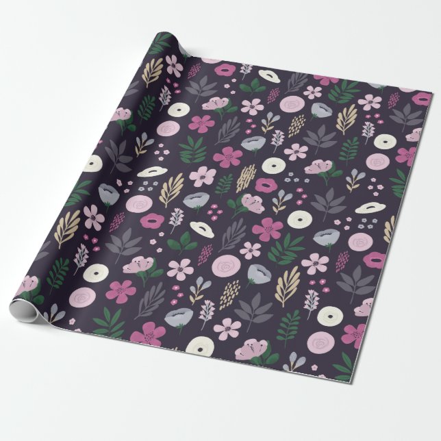 Watercolor Floral Garden Pattern Wrapping Paper (Unrolled)