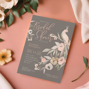 Watercolor Floral Garden Peacock Bridal Shower Invitation
