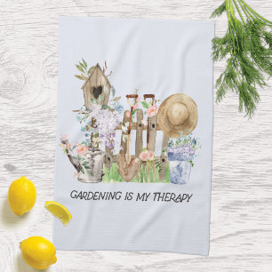 Watercolor Floral Gardening Tools and Funny Quote Tea Towel