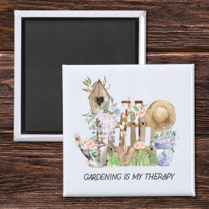Watercolor Floral Gardening Tools and Quote Magnet