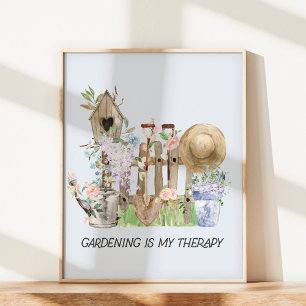 Watercolor Floral Gardening Tools and Quote Poster