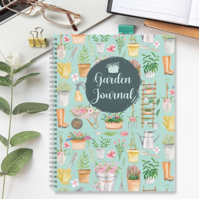 Watercolor Floral Gardening Tools Garden Journal (In situ)