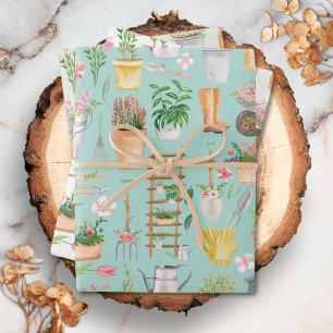 Watercolor Floral Gardening Tools Garden Pattern Wrapping Paper Sheet