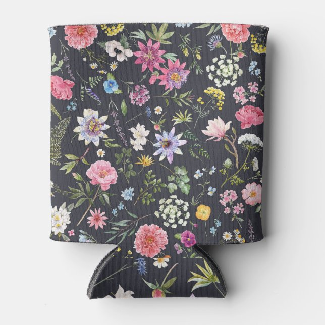 Watercolor Floral: Gentle Summer Pattern. Can Cooler (Front)