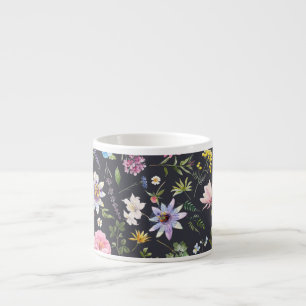 Watercolor Floral: Gentle Summer Pattern. Espresso Cup