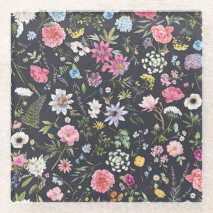 Watercolor Floral: Gentle Summer Pattern. Glass Coaster