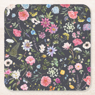 Watercolor Floral: Gentle Summer Pattern. Square Paper Coaster