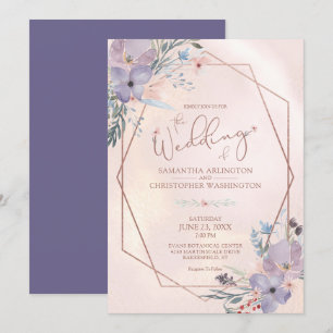 Watercolor Floral Geometric Purple Wedding Invitation