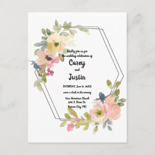 Watercolor Floral Geometric Wedding Postcard