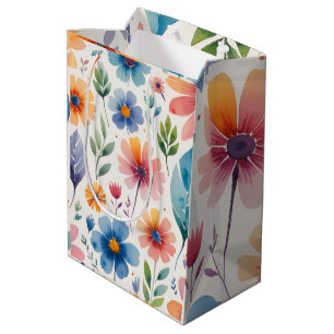 Watercolor Floral Gift Wrap – Vibrant Wildflowers Medium Gift Bag