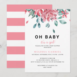 Watercolor Floral Girl Baby Shower Invitation
