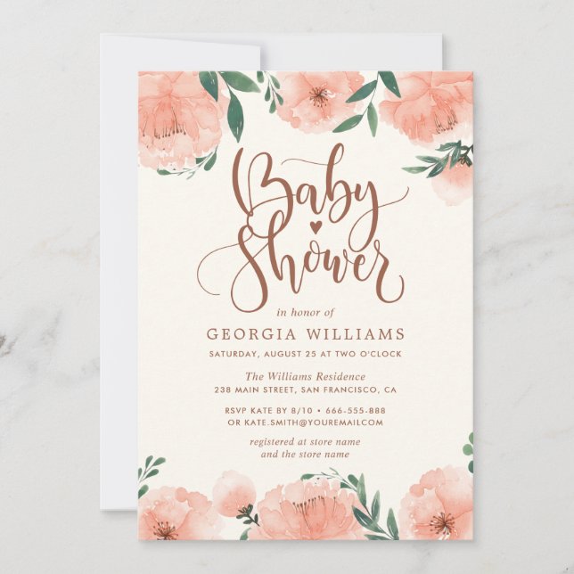 Watercolor Floral Girl Baby Shower Invitation (Front)