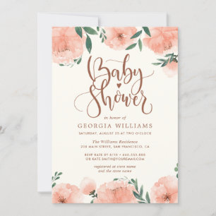 Watercolor Floral Girl Baby Shower Invitation