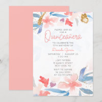 Watercolor Floral Glitter Butterfly Quinceañera