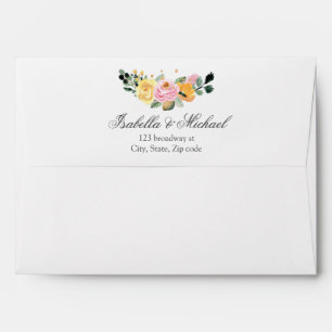 Watercolor Floral Glitter Wedding Envelope