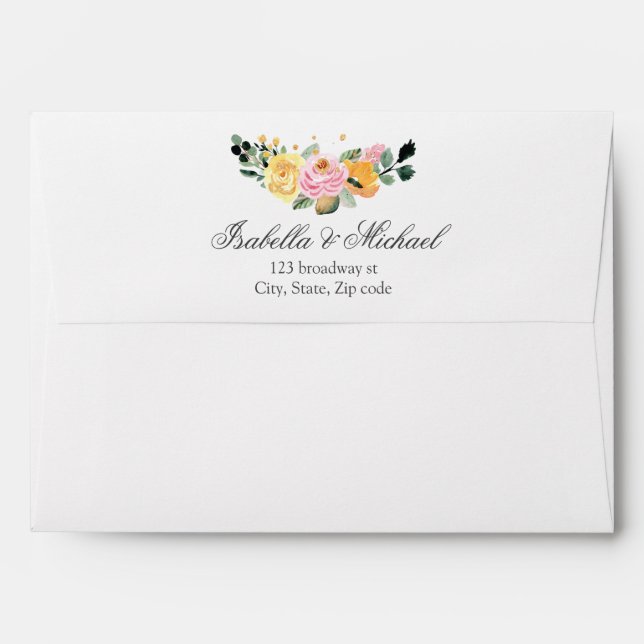 Watercolor Floral Glitter Wedding Envelope (Back (Top Flap))