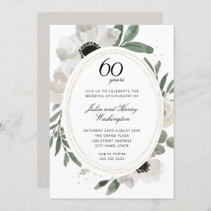 Watercolor Floral Gold 60th Wedding Anniversary Invitation