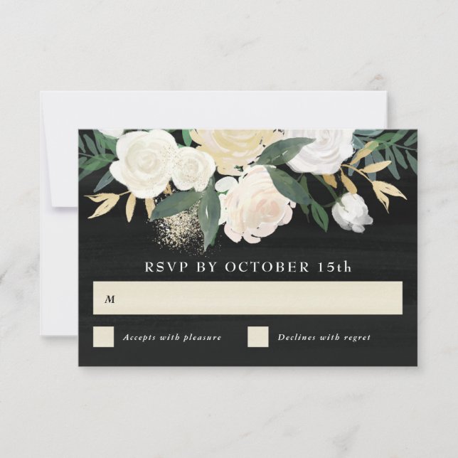 Watercolor Floral + Gold Accent RSVP Card - dark (Front)
