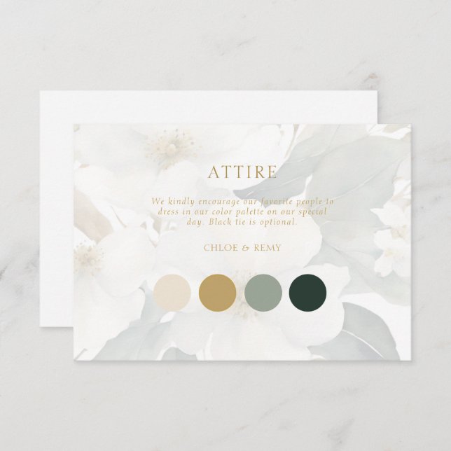 Watercolor Floral Gold Foliage Wedding Attire Card (Front/Back)