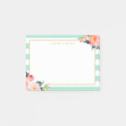 Watercolor Floral Gold Frame Mint Green Stripes