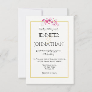 Watercolor floral gold frame wedding invitations