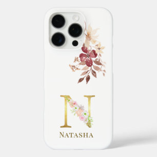 Watercolor Floral & Gold Letter E Monogram iPhone 16 Pro Case