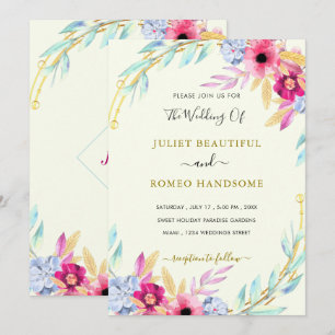 Watercolor Floral Gold Wedding Invitation Template