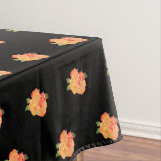 Watercolor Floral Golden Orange Roses on Black Tablecloth