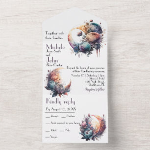 watercolor floral gothic moon Handfasting  All In One Invitation