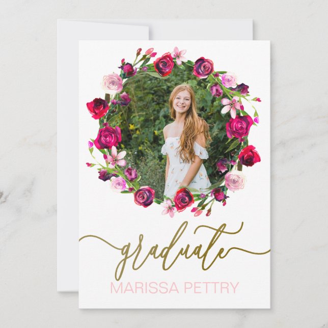 Watercolor Floral Grad Announcement, graduation Invitation (Front)