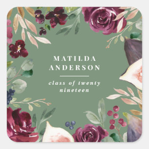 Watercolor floral graduation day square sticker