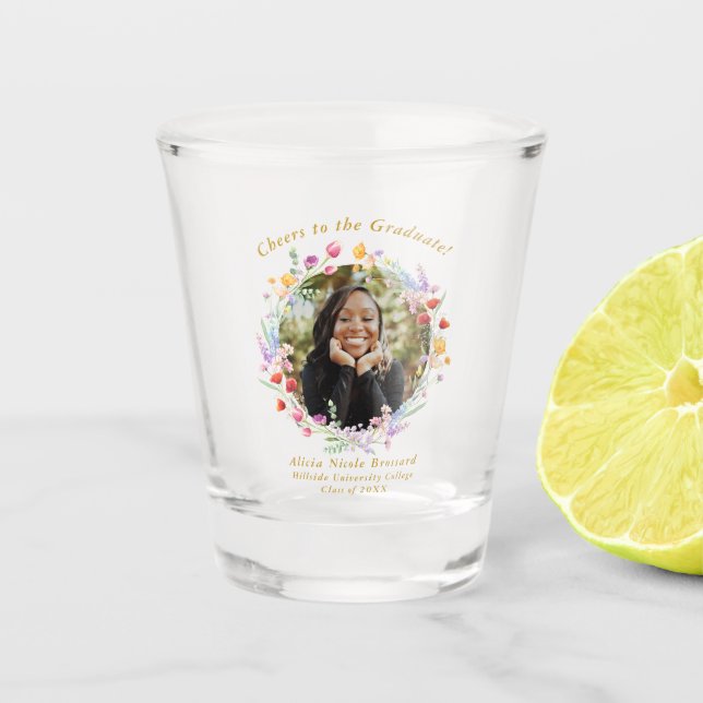 Watercolor Floral Graduation Party Favour Photo Shot Glass (Front)