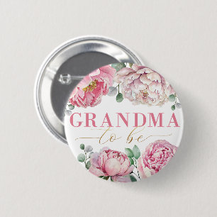 Watercolor Floral “Grandma to Be” Baby Shower 6 Cm Round Badge