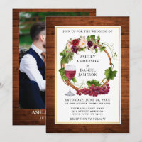 Watercolor Floral Grapes Wreath Photo Wood Wedding