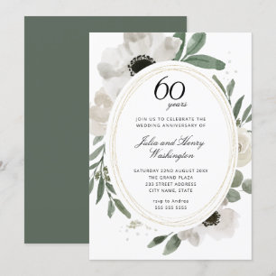 Watercolor Floral Green 60th Wedding Anniversary Invitation