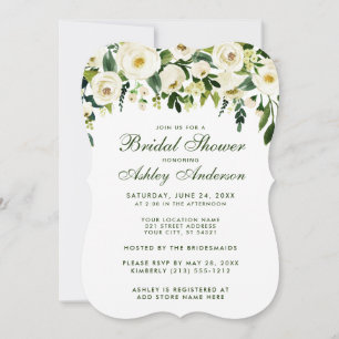 Watercolor Floral Green Bridal Shower B Invitation