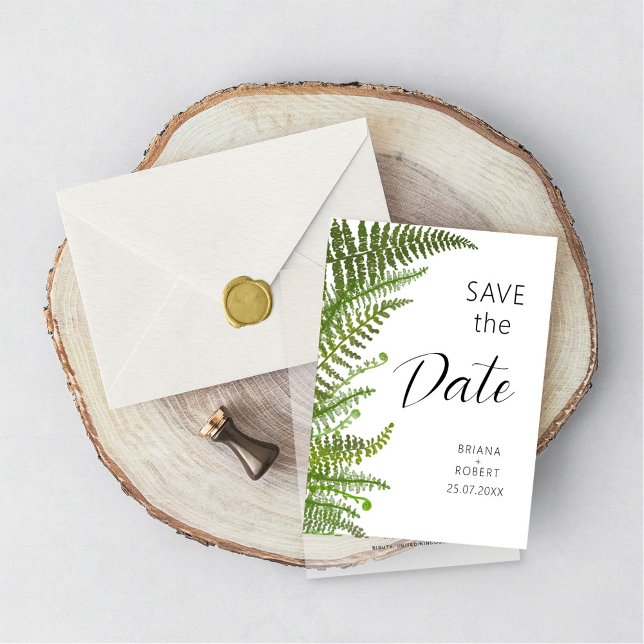 Watercolor floral green fern leaves invitation postcard (Creator Uploaded)