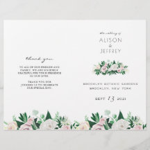 Watercolor Floral Green Folded Wedding Program