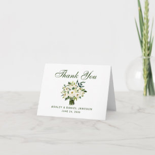 Watercolor Floral Green Wedding Thank You Note