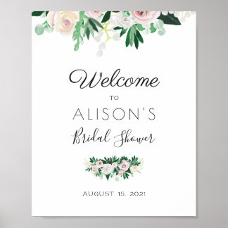 Watercolor Floral Green White Bridal Shower Sign