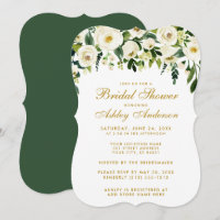 Watercolor Floral Green White Gold Bridal Shower B