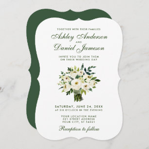 Watercolor Floral Green White Wedding Bouquet B Invitation