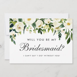 Watercolor Floral Green White Wedding Bridesmaid Invitation