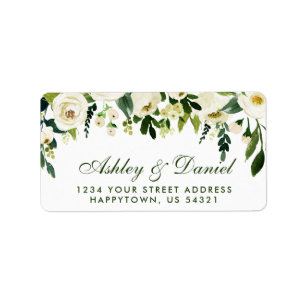 Watercolor Floral Green White Wedding GS Label