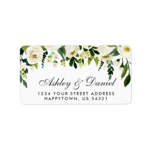 Watercolor Floral Green White Wedding Label