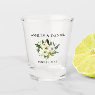 Watercolor Floral Green White Wedding Shot Glass