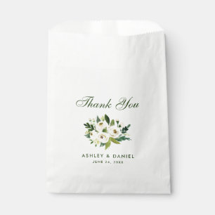 Watercolor Floral Green White Wedding Thank You Favour Bags